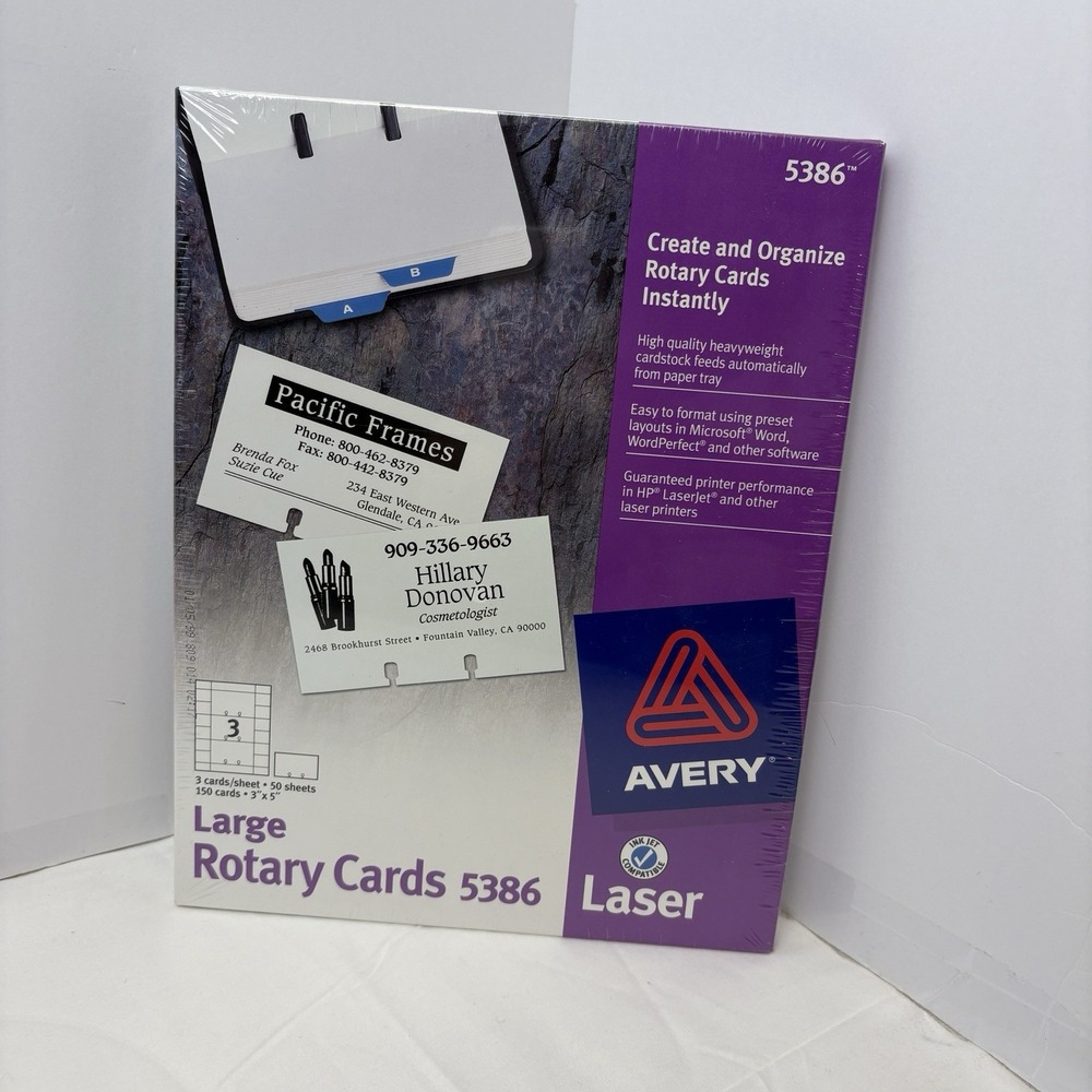 Avery Large Rotary Cards Laser 3 x 5 White 150 Cards 5386 Sealed USA Made